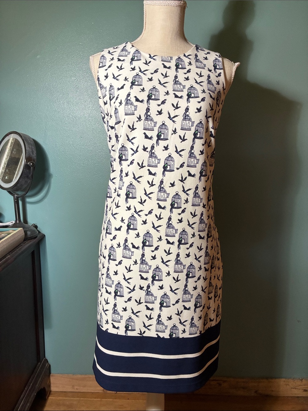Julian Taylor Navy & White Birdcage Print Midi Dress